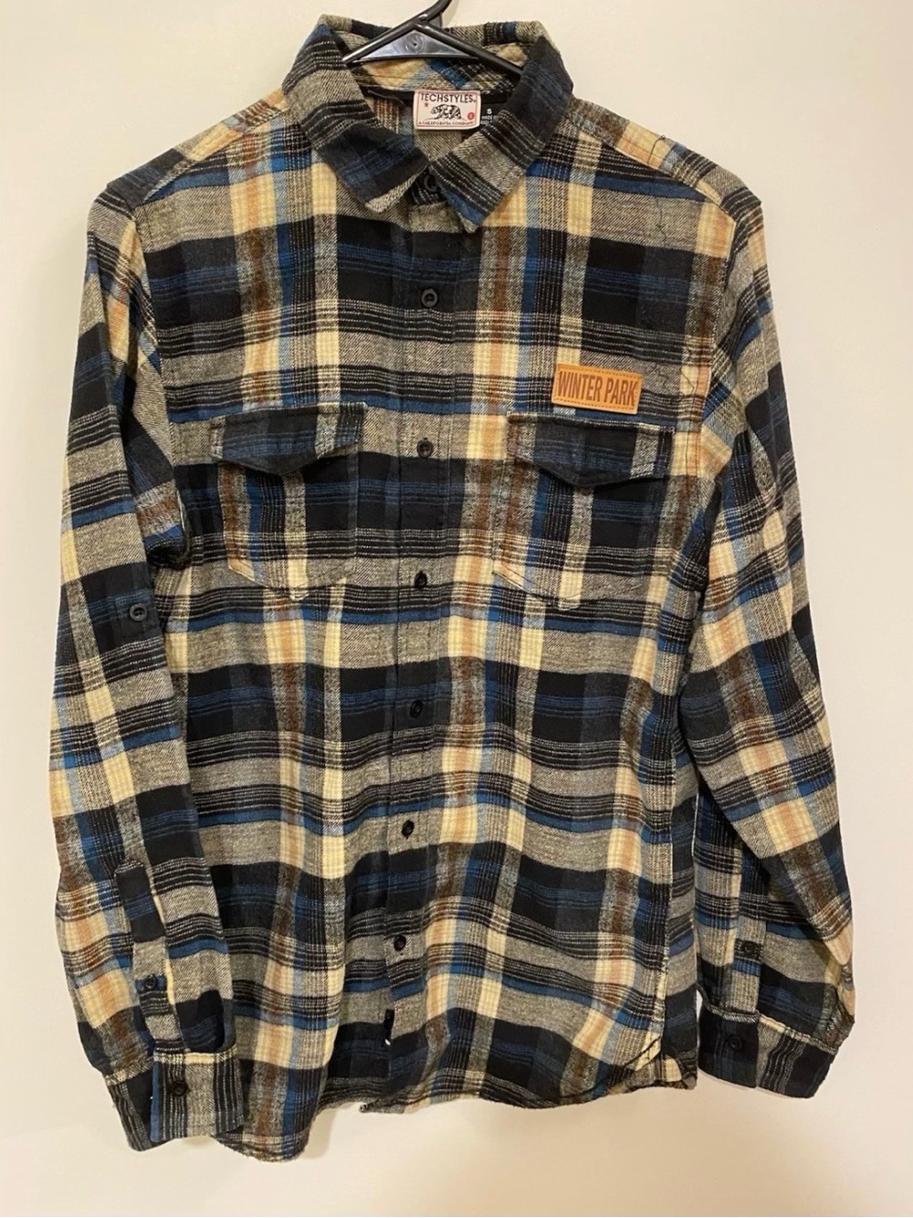 Techstyles Plaid Flannel Shirt - Blue, Black, Cream